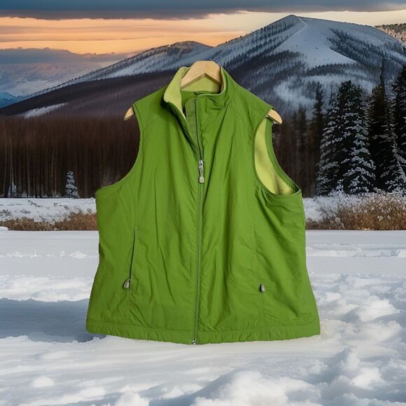 LL Bean Gorpcore Fleece Lined Full Zip Vest Women Size 1X Green Hike - Picture 1 of 4